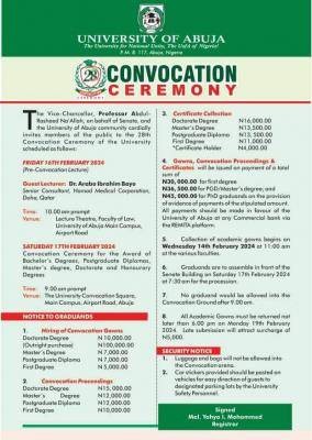 UNIABUJA notice on the upcoming Convocation Ceremony