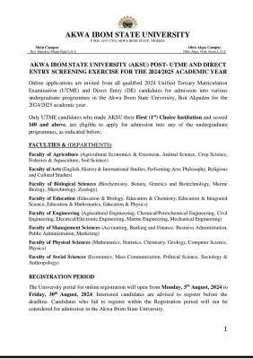 AKSU Post-UTME/DE 2024: Cut-off mark, Eligibility and Registration Details