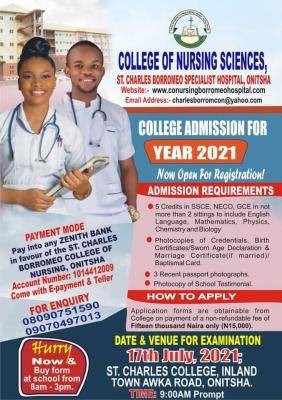 St. Charles Borromeo Hospital College of Nursing admission form, 2021