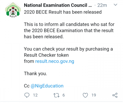 NECO 2020 BECE result has been released