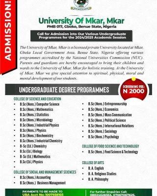 University of Mkar Post-UTME 2024: eligibility and registration details