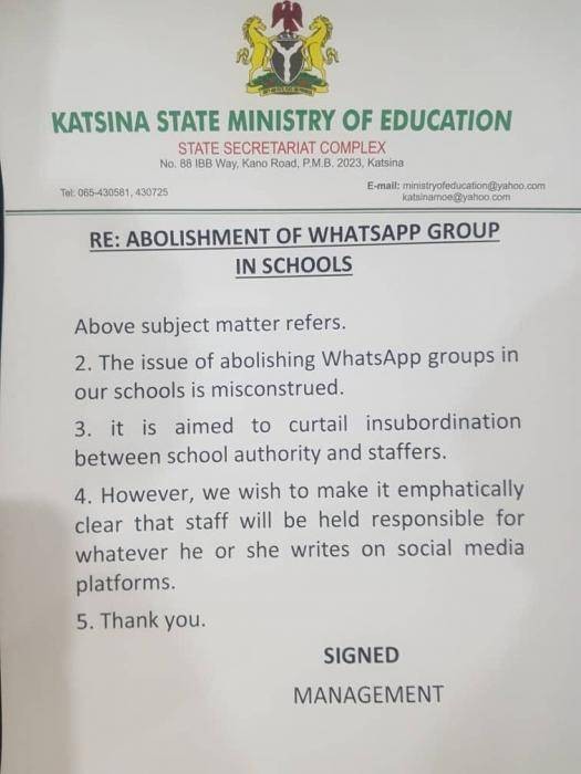 Katsina state govt react to news on WhatsApp groups abolishment