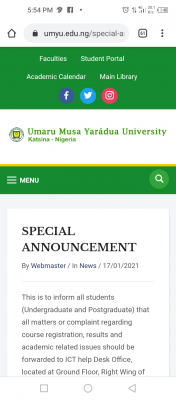 UMYU special announcement to students