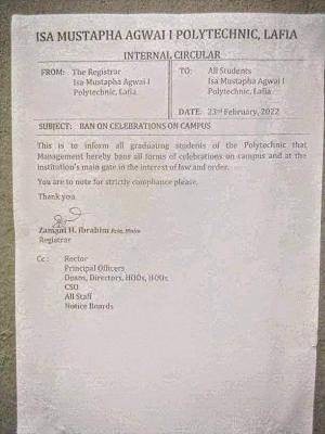 Isa Mustapha poly bans celebration on campus by final year students