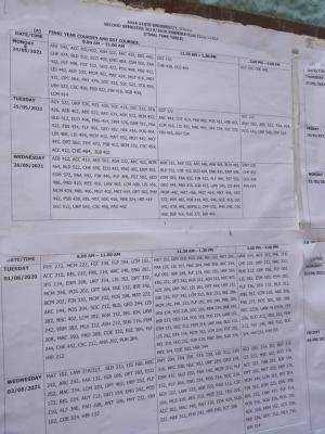 ABSU 2nd semester exam time-table, 2019/2020