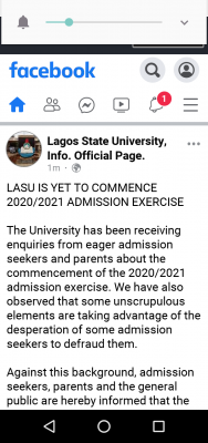 LASU is yet to commence 2020/2021 admission exercise