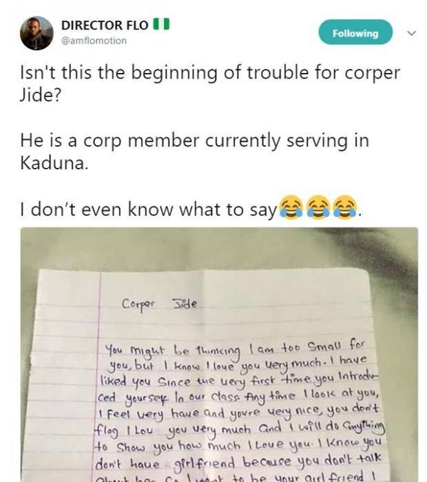 Lol! See The Love Letter a Female Student Wrote To a Corper That Got People Talking