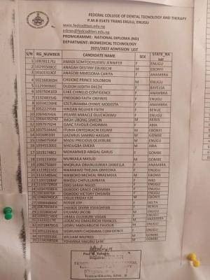 FEDCOTTEN 1st batch Admission List now on school's notice board, 2021/2022