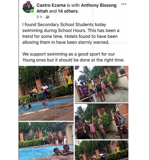 Secondary school students caught swimming in a hotel during school hours