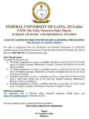 FULafia extends Pre-Degree application deadline, 2022/2023