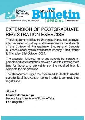 BUK notice on extension of postgraduate registration exercise