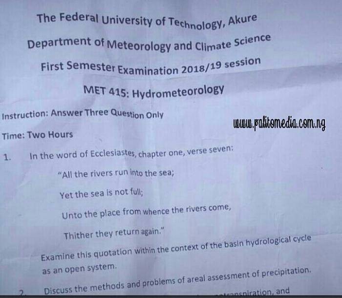 FUTA Quotes Bible Verse In Exam Question