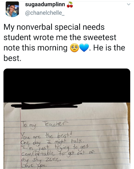 Teacher shares a letter she received from a special needs student