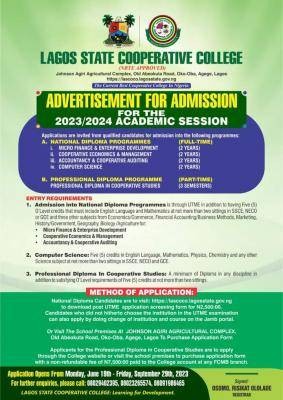 Lagos State Cooperative College Admission, 2023/2024