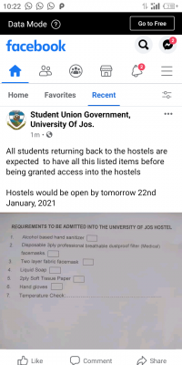 UNIJOS SUG notice on requirements for students residing in hostels