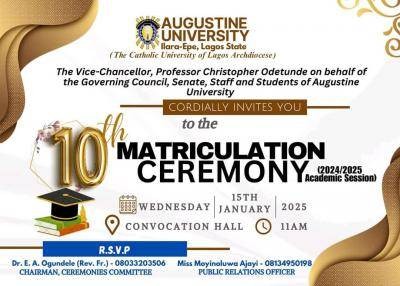 Augustine University announces 10th Matriculation Ceremony