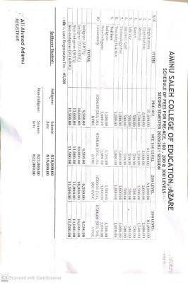 Aminu Saleh COE registration fees for 2nd semester, 2020/2021