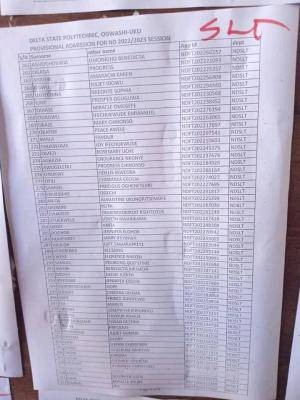 Delta Poly Ogwashiuku 1st Batch Full-Time ND Admission List, 2022/2023