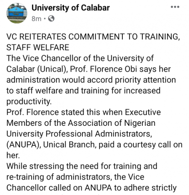 UNICAL VC reiterates commitment to training, staff welfare