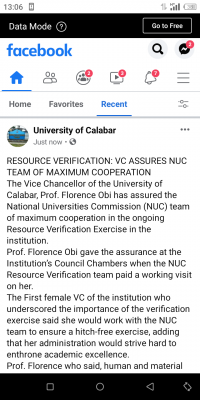 UNICAL VC assures NUC team of maximum co-operation in the ongoing verification exercise