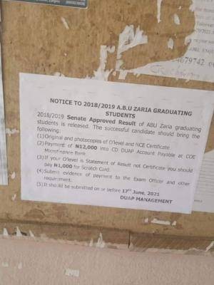 ABU notice to 2018/2019 graduating students