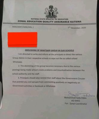 Katsina State Ministry of Education abolishes WhatsApp group in schools