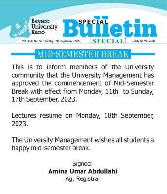 BUK notice on mid-semester break