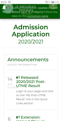 FUNAAB Post-UTME results for 2020/2021 session