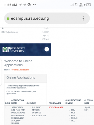 RSUST new deadline for postgraduate applications, 2020/2021