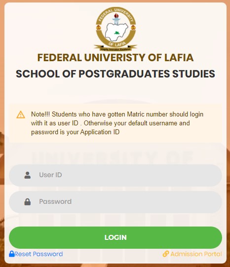 FULAFIA Postgraduate Students Login Portal