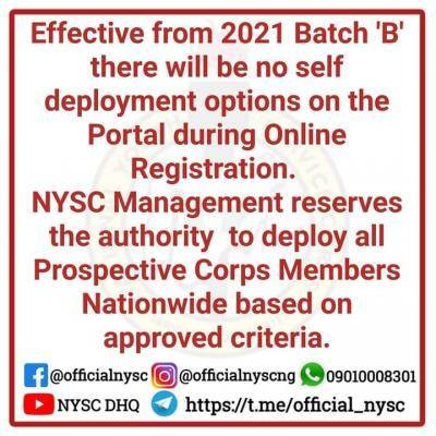 NYSC notice to prospective corps members