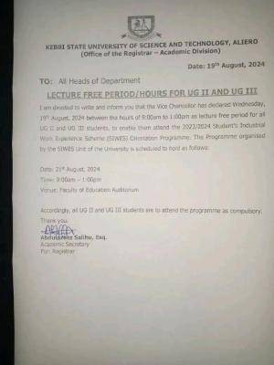 KSUSTA announces lecture free period/hours Wed 21st