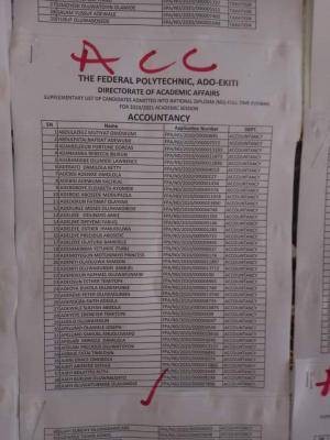 Fed Poly Ado-ekiti ND supplementary evening admission list, 2020/2021