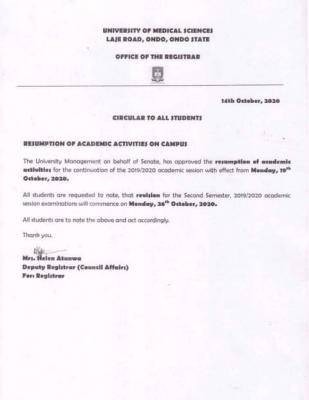 UNIMED announces resumption date