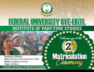 FUOYE announces 2nd matriculation ceremony for Part-time students, 2021/2022