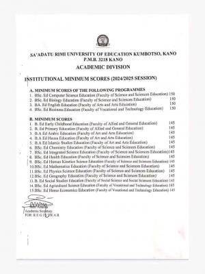 Sa'adatu Rimi University of Education minimum cut off marks, 2024/2025