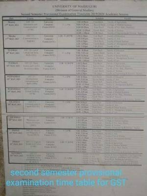 UNIMAID 2nd semester GST exam time-table, 2019/2020