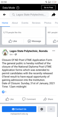 LASPOTECH notice on closure Of ND Post UTME application portal, 2020/2021