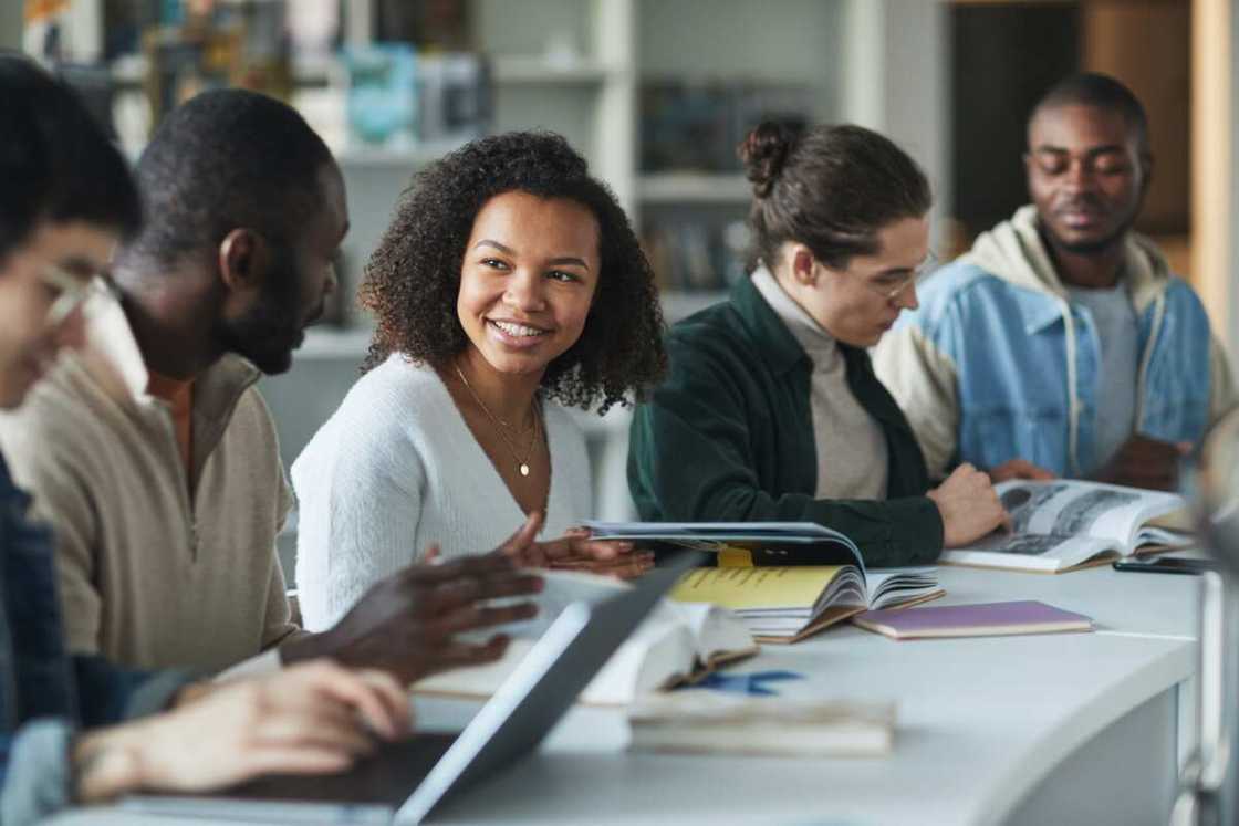 Students in a library