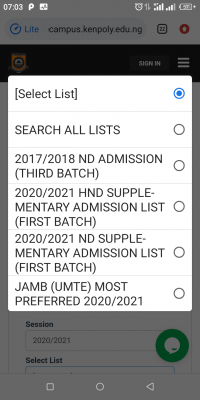 KENPOLY supplementary admission lists, 2020/2021 now on school Portal