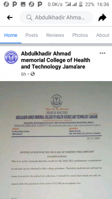 Abdulkadir Ahmed College of Health Preliminary examination results is out