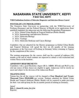 NSUK Postgraduate form into the Institute of Molecular Diagnostics & Infectious Diseases Control