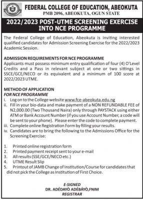 FCE Abeokuta Post-UTME 2022: cut-off mark, eligibility and registration details