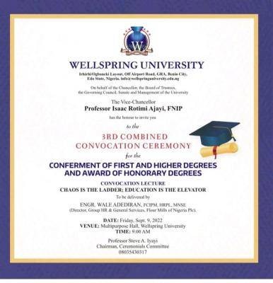 Wellspring University announces 3rd Combine Convocation Ceremony