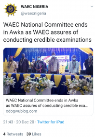 WAEC annual meeting ends as national body gives assurance of credible examinations