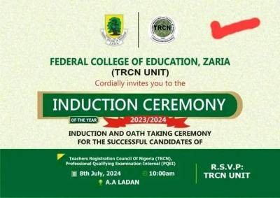 FCE Zaria announces TRCN Induction Ceremony for 2023/2024 session