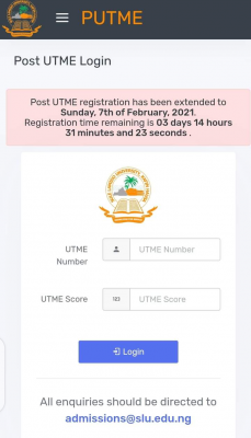 SLU extends Post-UTME/DE registration deadline for 2020/2201 session