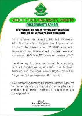 SSU reopens portal for postgraduate application, 2021/2022