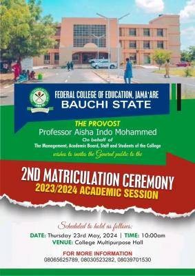 FCE Jama'are announces 2nd matriculation ceremony, 2023/2024