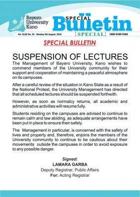 BUK suspends lectures immediately